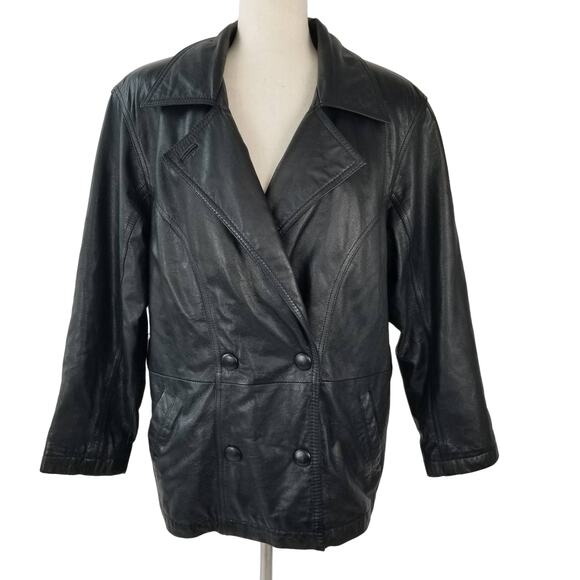 Wilsons Black Leather Coat Jacket Thinsulate Removeable Liner Vintage Medium - Picture 1 of 8